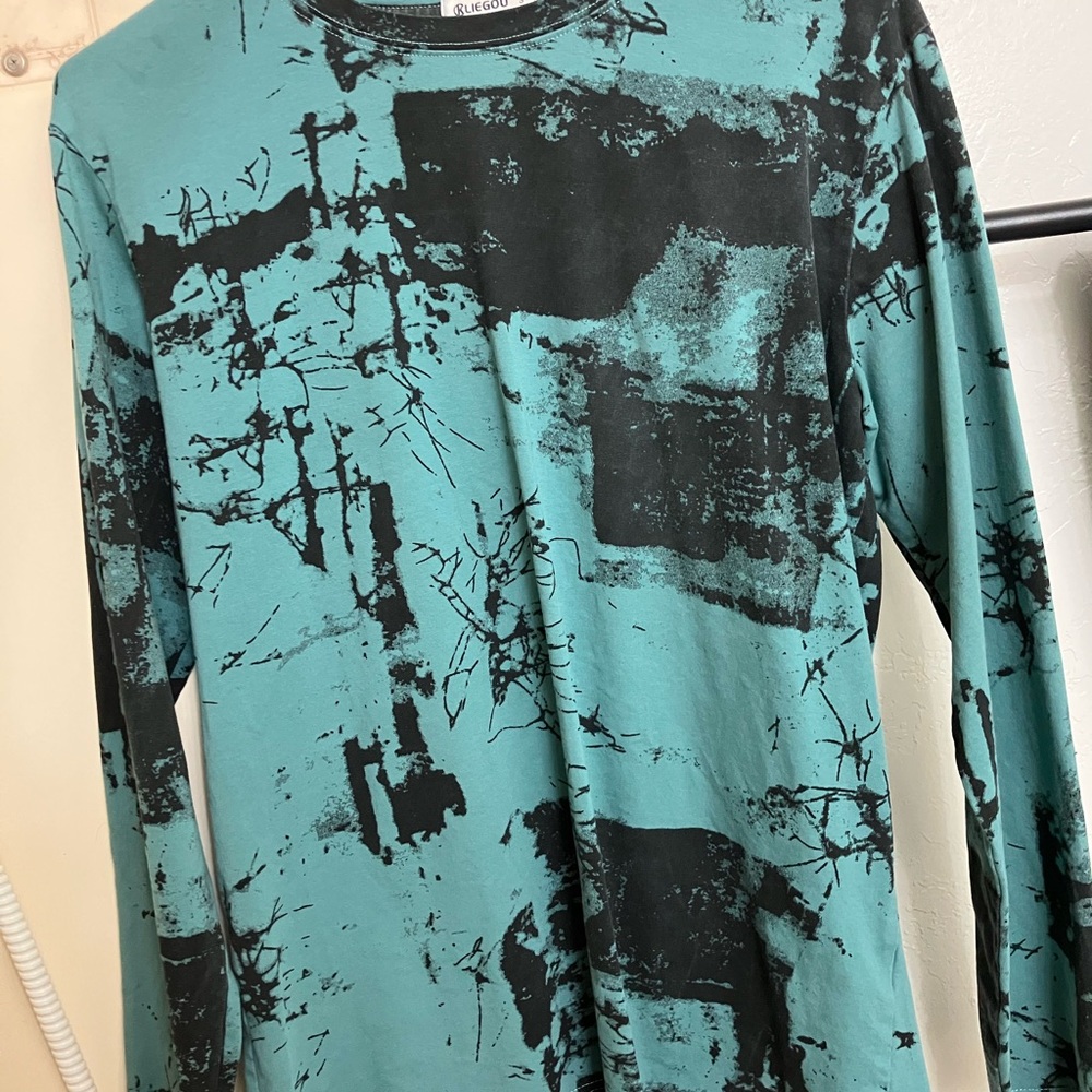 Men's Teal and Black Long Sleeve Tee